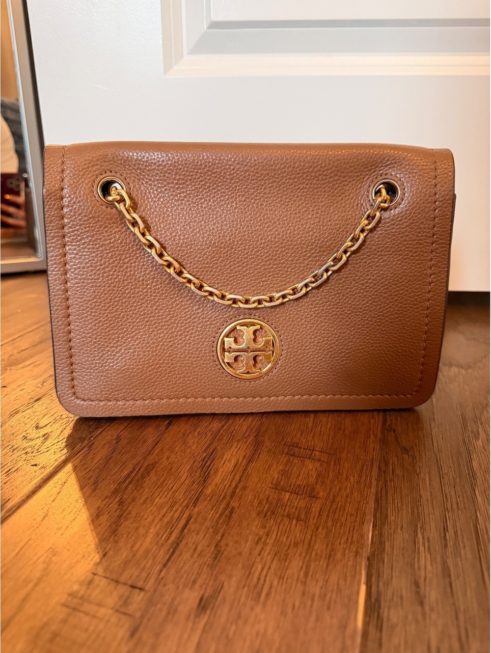 Tory Burch Brown Leather Crossbody Bag with Gold Chain